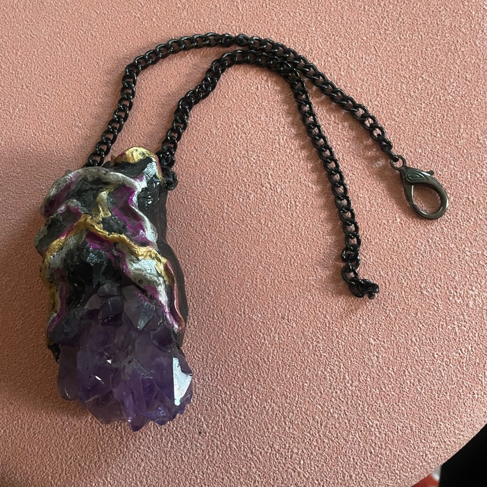 Unique Handmade Purple Amethyst Crystal Pendant Necklace | Statement Piece
